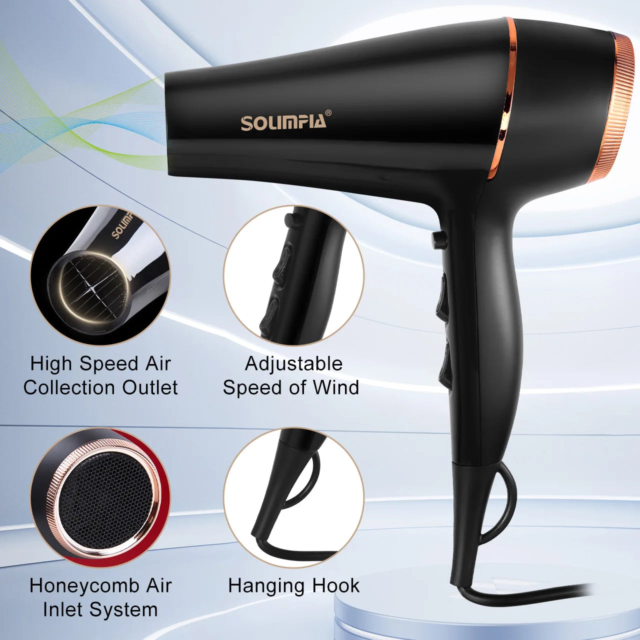 High-Speed Ceramic Hair Dryer with 6 Levels and Cool Air Mode